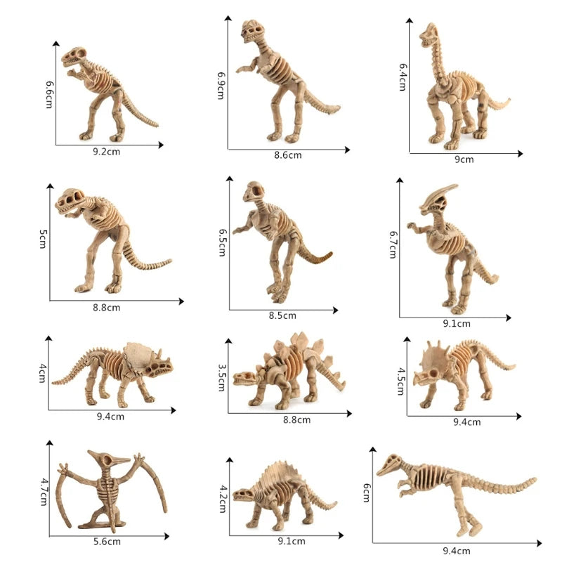 12Pcs Dinosaur Skeleton Fossils Assorted Bones Figures Toys Kids Christmas Gift