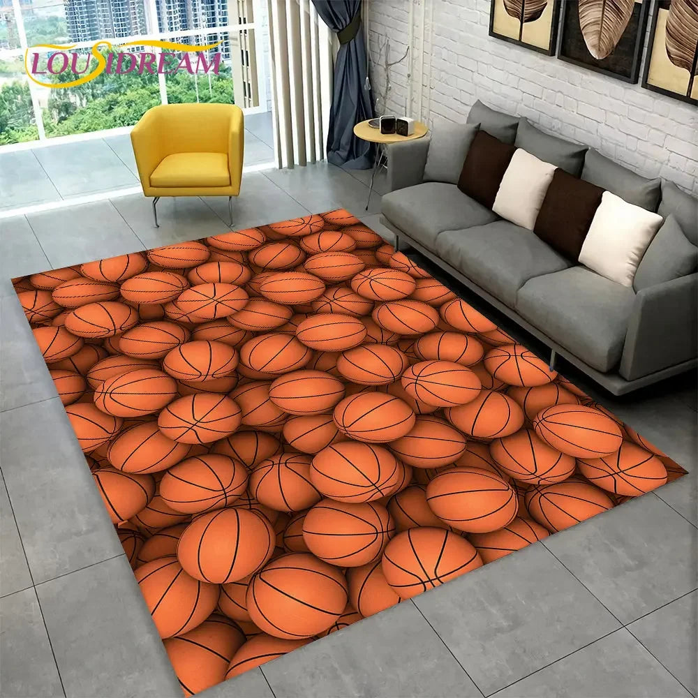 3D Basketball Cour Cartoon Area Rug Large,Carpet Rug for Living Room Bedroom Sofa Playroom Doormat Decor,Kids Non-Slip Floor Mat