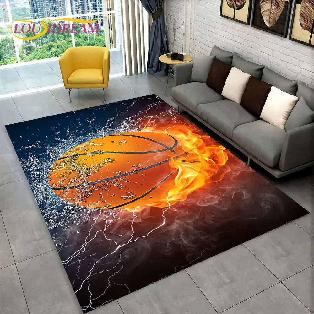 3D Basketball Cour Cartoon Area Rug Large,Carpet Rug for Living Room Bedroom Sofa Playroom Doormat Decor,Kids Non-Slip Floor Mat