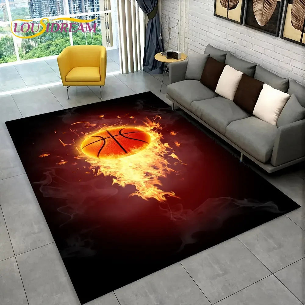3D Basketball Cour Cartoon Area Rug Large,Carpet Rug for Living Room Bedroom Sofa Playroom Doormat Decor,Kids Non-Slip Floor Mat