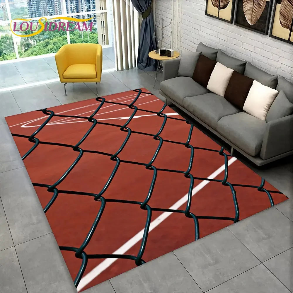 3D Basketball Cour Cartoon Area Rug Large,Carpet Rug for Living Room Bedroom Sofa Playroom Doormat Decor,Kids Non-Slip Floor Mat