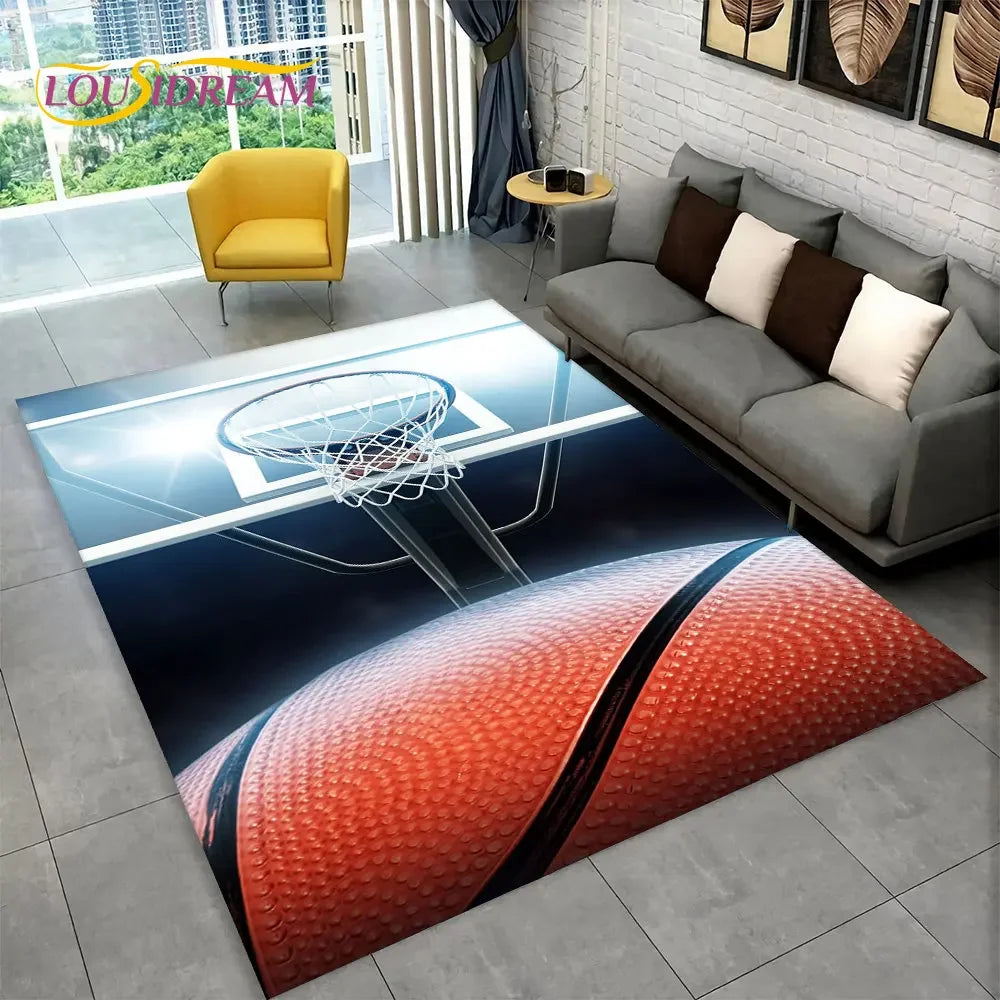 3D Basketball Cour Cartoon Area Rug Large,Carpet Rug for Living Room Bedroom Sofa Playroom Doormat Decor,Kids Non-Slip Floor Mat