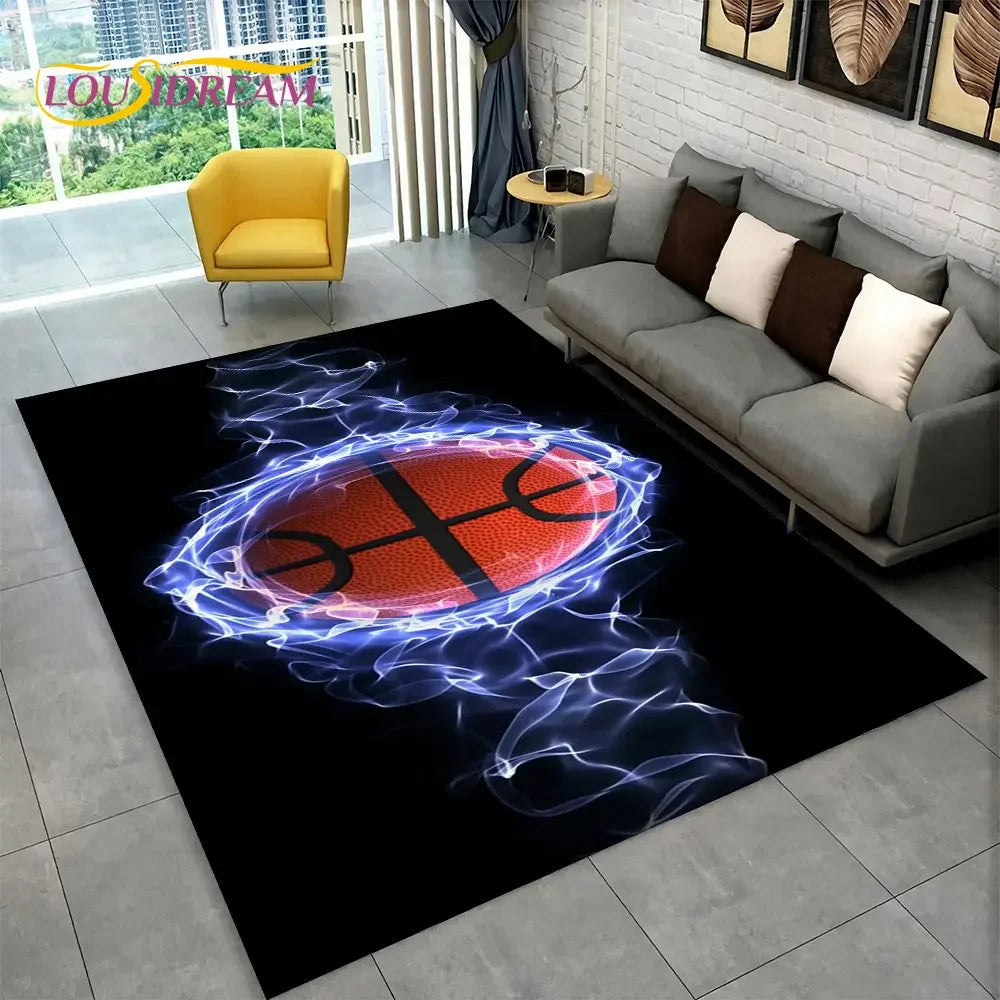 3D Basketball Cour Cartoon Area Rug Large,Carpet Rug for Living Room Bedroom Sofa Playroom Doormat Decor,Kids Non-Slip Floor Mat
