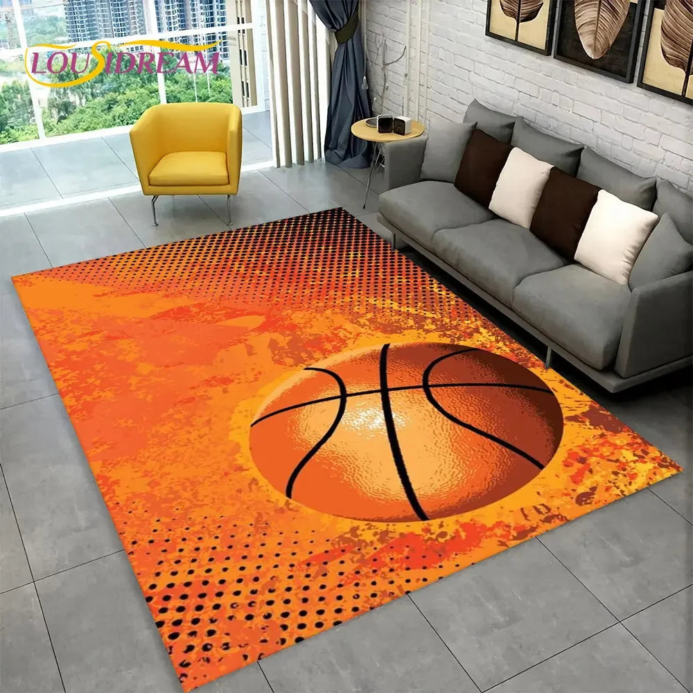 3D Basketball Cour Cartoon Area Rug Large,Carpet Rug for Living Room Bedroom Sofa Playroom Doormat Decor,Kids Non-Slip Floor Mat