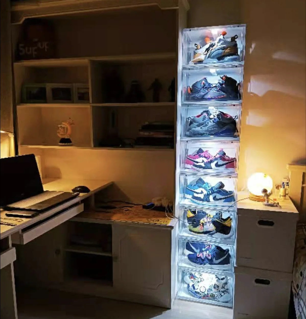 Transparent Luminous Shoe Box Side Door Acrylic Plastic Basketball Shoe Storage Box Net Red Shoe Wall anti Oxidation