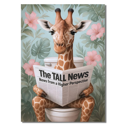 Funny Giraffe Bathroom Wall Art Set of 3 Jungle Animal Prints with Tropical Leaves Cute Dopamine Decor for Kids or Adults