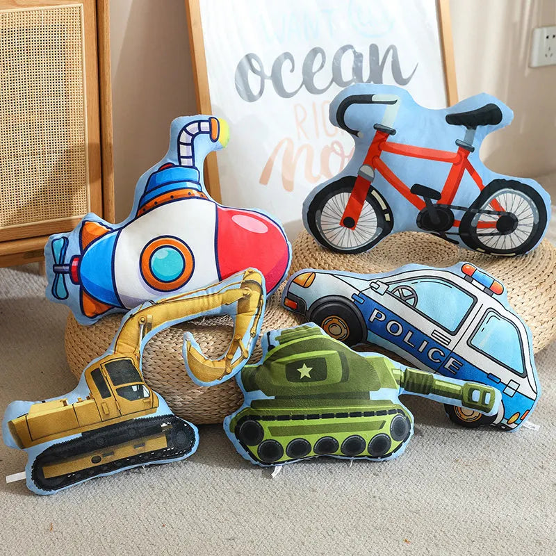 Cartoon Police Car Fire Truck Excavator Plush Toys Stuffed Doll Hug Pillows Chair Cushion Kids Children Boys Gifts Room Decor