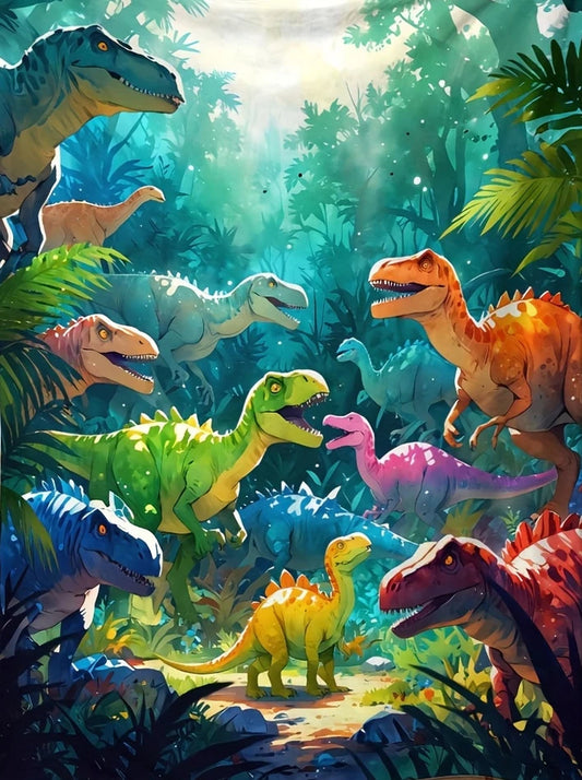 Colorful Dinosaurs in Jungle Blanket - Soft, Cozy, Stylish Decor for Ultimate Home Comfort and Ideal Gift Choice