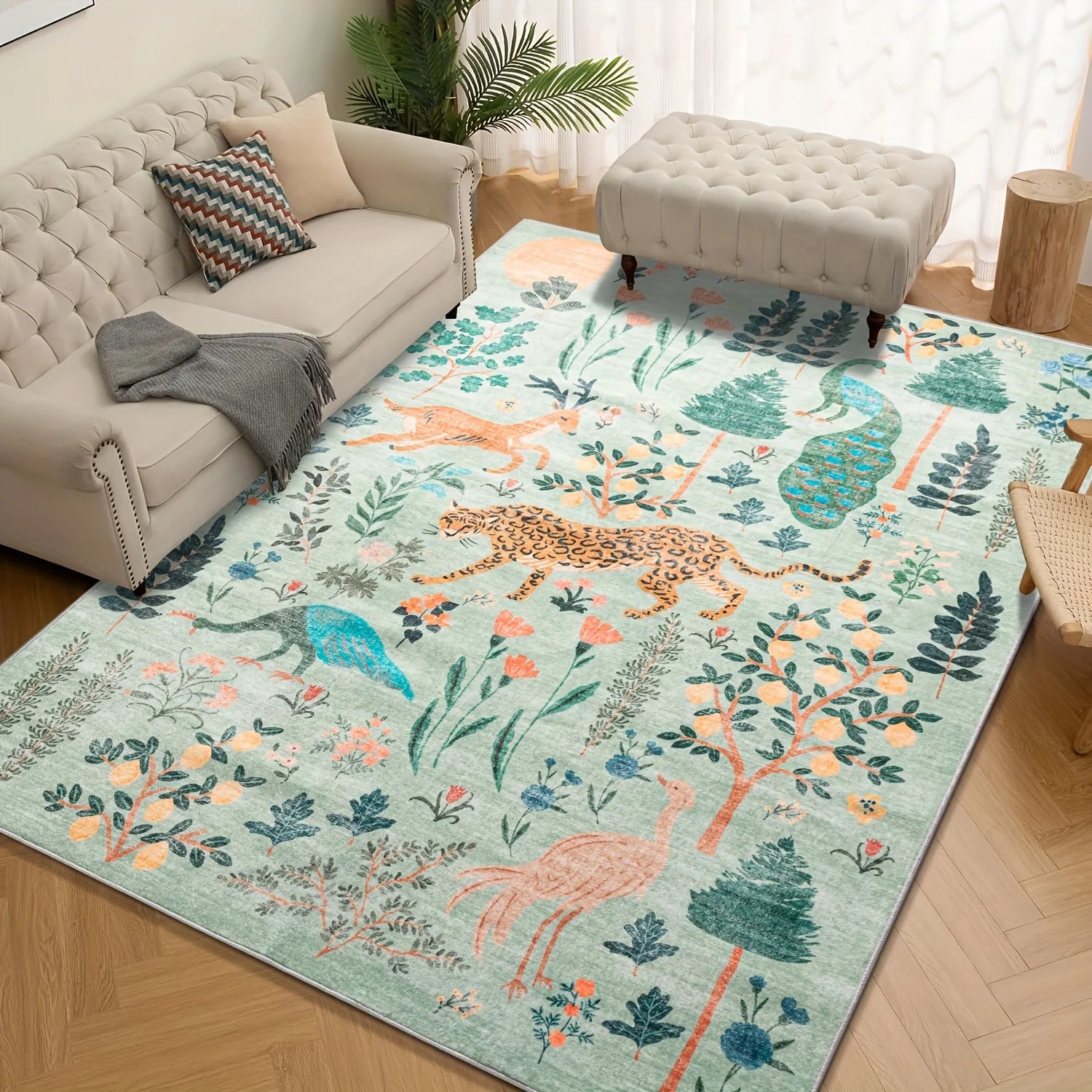 Jungle Animal Green Rugs Tiger Area Carpet for Living Room Non Slip Machine Washable Floor Mat Home Decor Bedroom Nursery Rug 러그