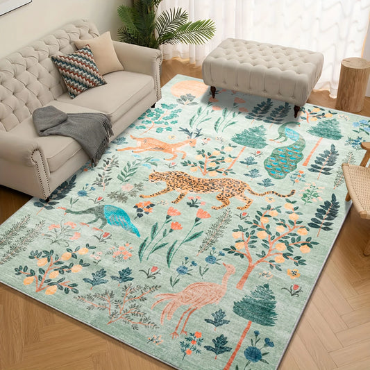 Jungle Animal Green Rugs Tiger Area Carpet for Living Room Non Slip Machine Washable Floor Mat Home Decor Bedroom Nursery Rug 러그