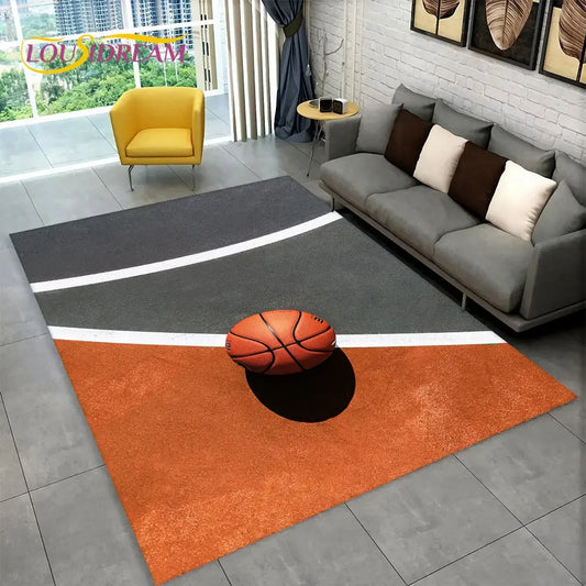 3D Basketball Cour Cartoon Area Rug Large,Carpet Rug for Living Room Bedroom Sofa Playroom Doormat Decor,Kids Non-Slip Floor Mat