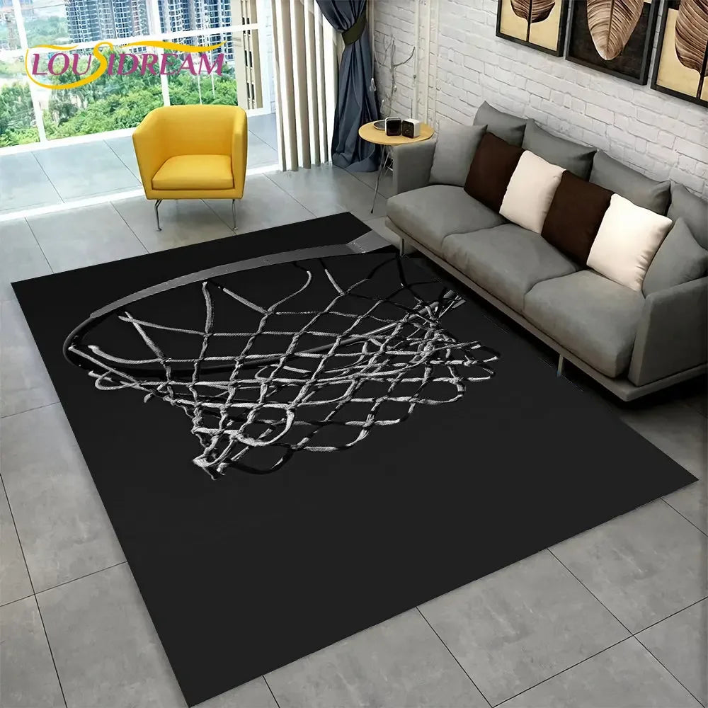 3D Basketball Cour Cartoon Area Rug Large,Carpet Rug for Living Room Bedroom Sofa Playroom Doormat Decor,Kids Non-Slip Floor Mat