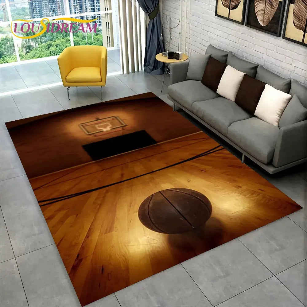 3D Basketball Cour Cartoon Area Rug Large,Carpet Rug for Living Room Bedroom Sofa Playroom Doormat Decor,Kids Non-Slip Floor Mat