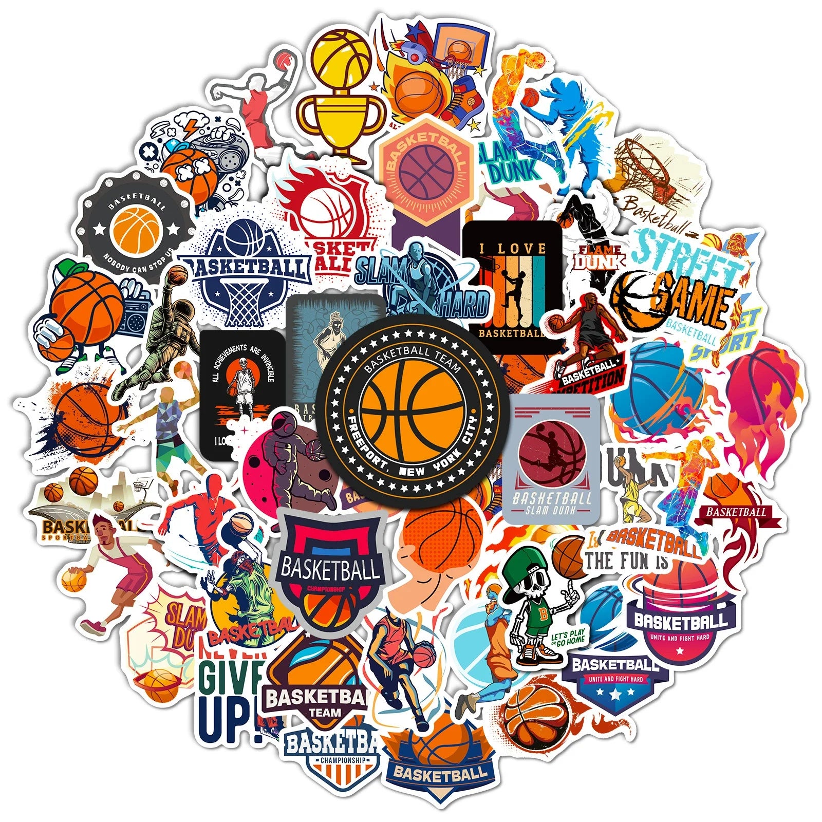 Newly 50PCS Trendy Cool Motivational Sport Slam Dunk Cartoon Basketball Sticker