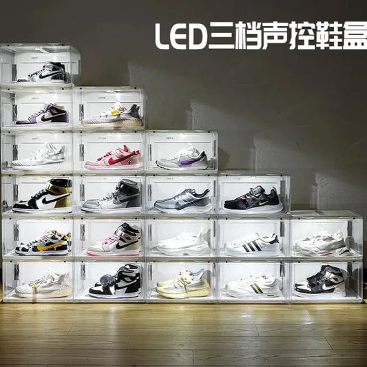 Transparent Luminous Shoe Box Side Door Acrylic Plastic Basketball Shoe Storage Box Net Red Shoe Wall anti Oxidation