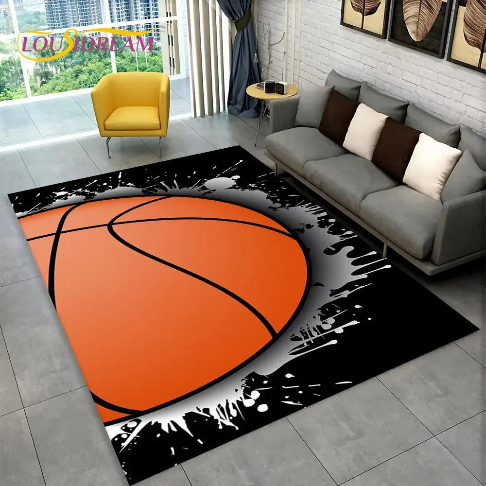 3D Basketball Cour Cartoon Area Rug Large,Carpet Rug for Living Room Bedroom Sofa Playroom Doormat Decor,Kids Non-Slip Floor Mat