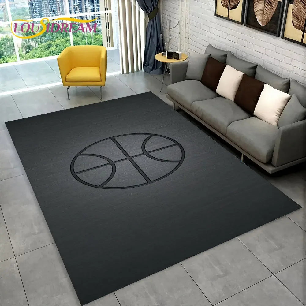 3D Basketball Cour Cartoon Area Rug Large,Carpet Rug for Living Room Bedroom Sofa Playroom Doormat Decor,Kids Non-Slip Floor Mat