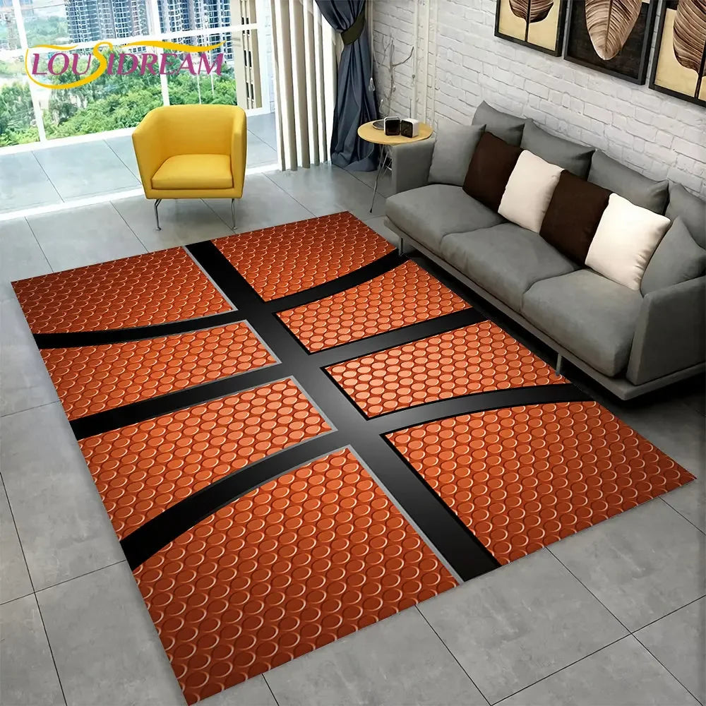 3D Basketball Cour Cartoon Area Rug Large,Carpet Rug for Living Room Bedroom Sofa Playroom Doormat Decor,Kids Non-Slip Floor Mat