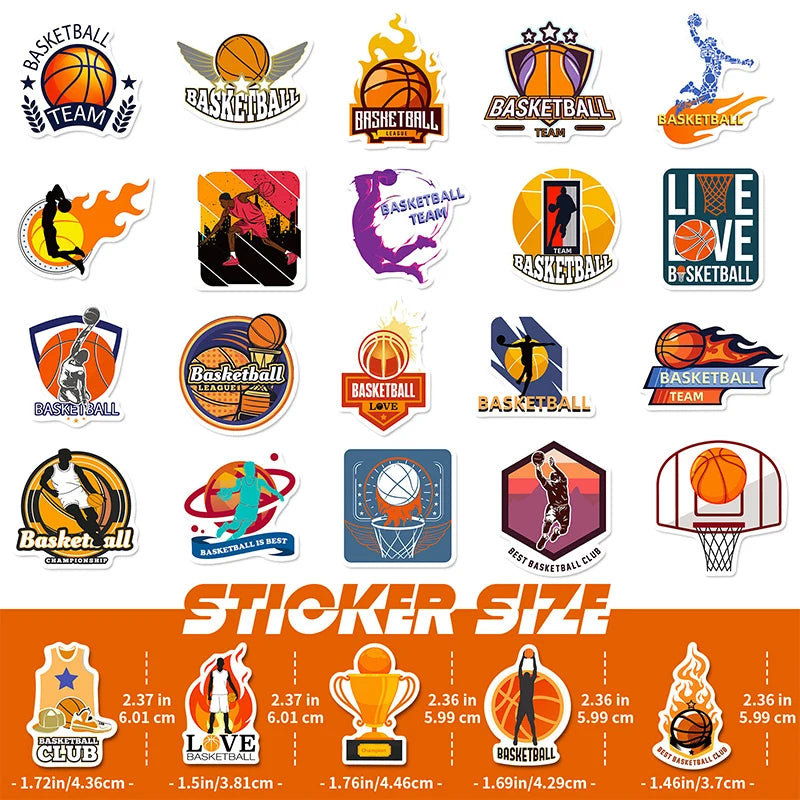 Newly 50PCS Trendy Cool Motivational Sport Slam Dunk Cartoon Basketball Sticker