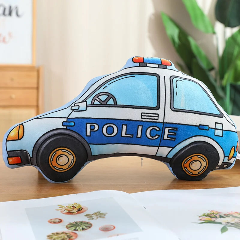 Cartoon Police Car Fire Truck Excavator Plush Toys Stuffed Doll Hug Pillows Chair Cushion Kids Children Boys Gifts Room Decor