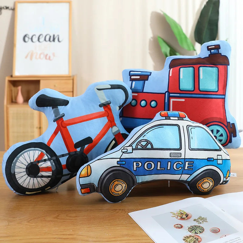 Cartoon Police Car Fire Truck Excavator Plush Toys Stuffed Doll Hug Pillows Chair Cushion Kids Children Boys Gifts Room Decor