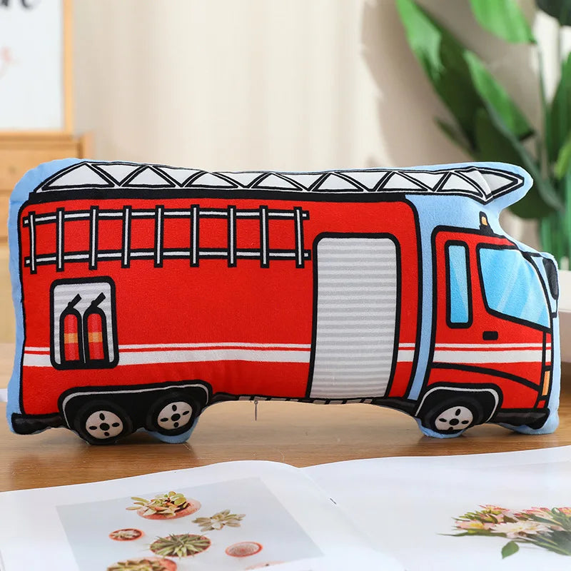 Cartoon Police Car Fire Truck Excavator Plush Toys Stuffed Doll Hug Pillows Chair Cushion Kids Children Boys Gifts Room Decor